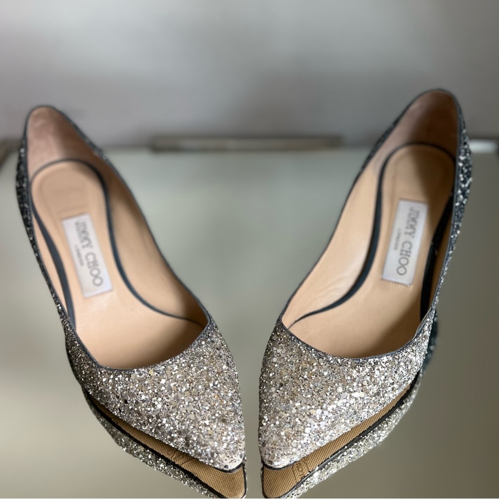 EUC JIMMY CHOO Romy 60 silver blue glitter pumps 36 $750 - Picture 11 of 13
